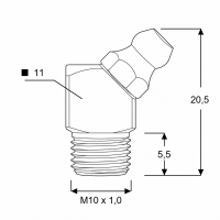 Kegelschmiernippel DIN 71412 B (H2) M10 x 1,0 4-kant Stahl verzinkt