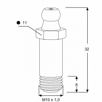 Kegelschmiernippel DIN 71412 A (H4) 32mm mit Schaft M10 x 1,0 Stahl verzinkt
