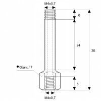 Schmiernippelverlängerung IG: M4x0,7 / AG: M4x0,7 30mm (Verlängerung um 24mm) 7/6kant Edelstahl V2A