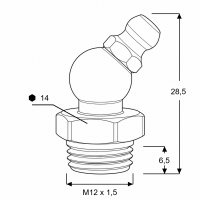 Kegelschmiernippel DIN 71412 B (H2) M12 x 1,5 Stahl verzinkt