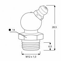Kegelschmiernippel DIN 71412 B (H2) M12 x 1,0 Stahl verzinkt