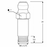 Kegelschmiernippel DIN 71412 A (H4) 24mm mit Schaft M6 x 0,75 Stahl verzinkt