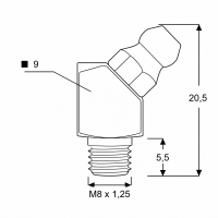 Kegelschmiernippel DIN 71412 B (H2) M8 x 1,25 4-kant Stahl verzinkt