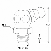 Kegelschmiernippel DIN 71412 B (67°) M8 x 1,25 Stahl verzinkt