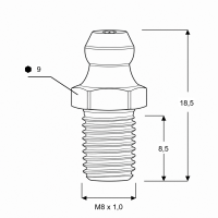 Kegelschmiernippel DIN 71412 A (H1) M8 x 1,0 Gewindelänge 8mm Stahl verzinkt