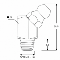 Kegelschmiernippel DIN 71412 B (H2/S) SFG M8 x 1,0 Stahl gelb verzinkt