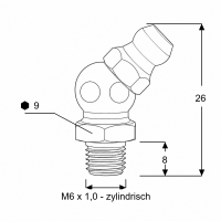 Kegelschmiernippel DIN 71412 B (H2) M6 x 1,0 Gewindelänge 8mm Edelstahl V2A