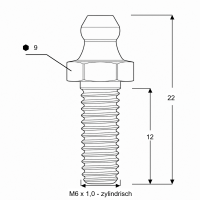 Kegelschmiernippel DIN 71412 A (H1) M6 x 1,0 Gewindelänge 12mm Stahl verzinkt