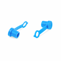 Blaue Schmiernippelkappen mit Befestigungslasche