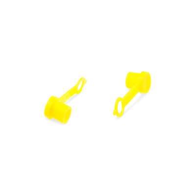 Gelbe Schmiernippelkappen mit Befestigungslasche