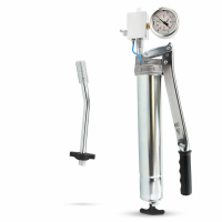 Umeta Manometerfettpresse mit Druckentlastung 75/PKM (400bar) für 500ccm loses Fett / 400g Kartuschen - mit Düsenrohr und Mundstück