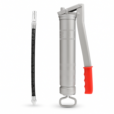 MATO Ganzstahl-Fettpresse E500 mit Sicherheits-Panzerschlauch RH-30C, Anschlussgewinde M10x1