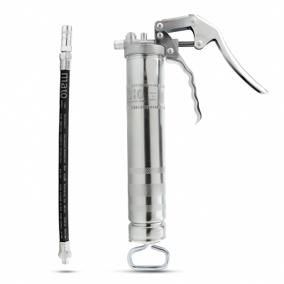 MATO Einhandfettpresse TG500 mit Sicherheits-Panzerschlauch RH-30C, Anschlussgewinde M10x1