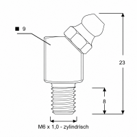 Kegelschmiernippel DIN 71412 B (H2) M6 x 1,0 4-kant Stahl verzinkt Gewindelänge 8mm zylindrisch