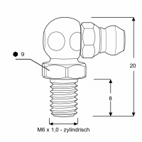 Kegelschmiernippel DIN 71412 C (H3) M6 x 1,0 Gewindelänge 8mm Edelstahl V2A