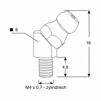 Kegelschmiernippel DIN 71412 B (H2) M4 x 0,7 -zylindrisch- 4-kant Stahl verzinkt