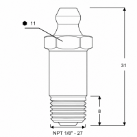 Kegelschmiernippel DIN 71412 A (H4) 31mm mit Schaft 1/8" NPT Stahl verzinkt